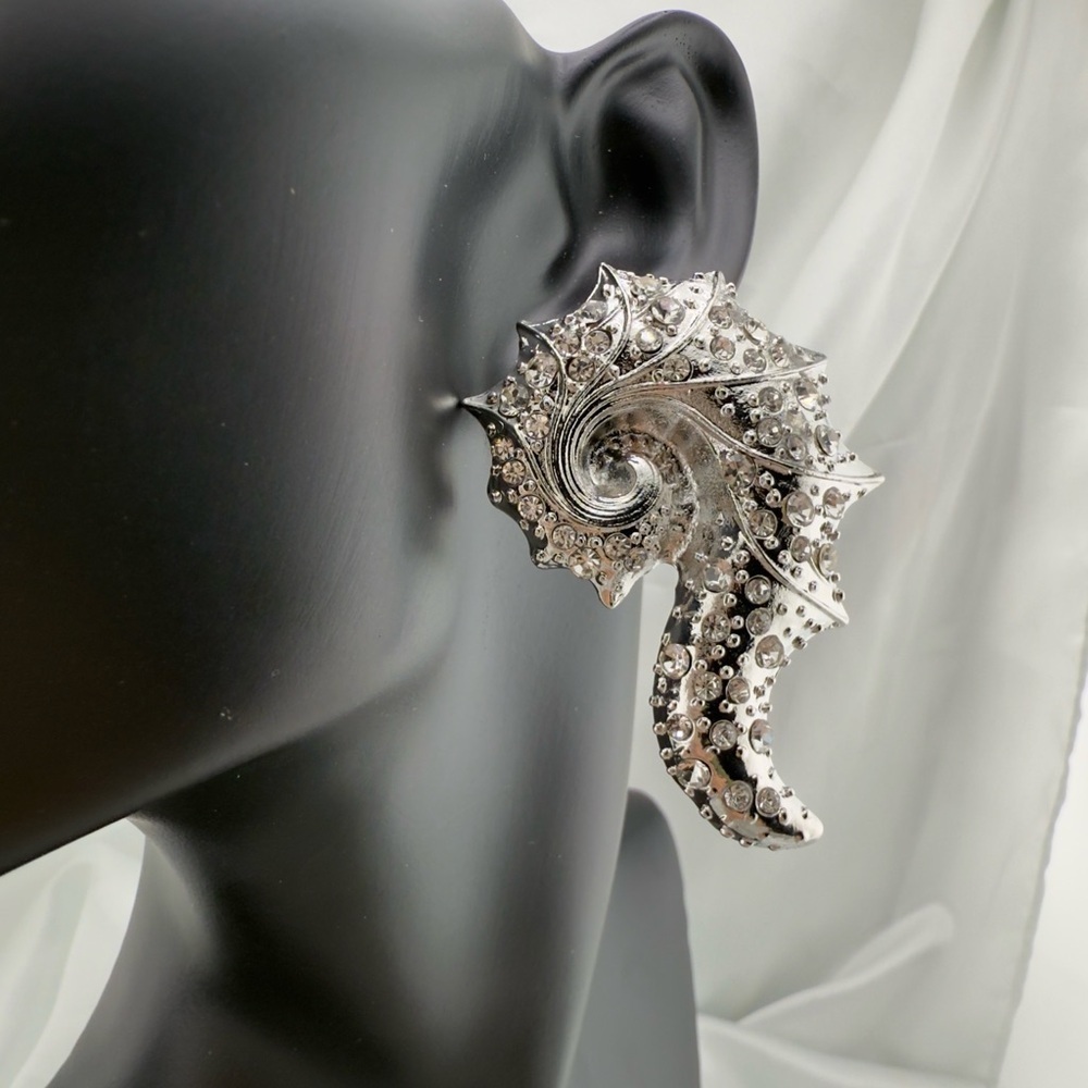 Zara Diamond Elegant Silver Seahorse Earrings - Picture 5 of 6